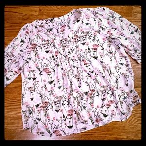 Cream floral blouse semi sheer 3x